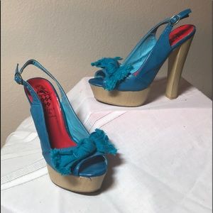 Shoes Turquoise faux leather/canvas bow